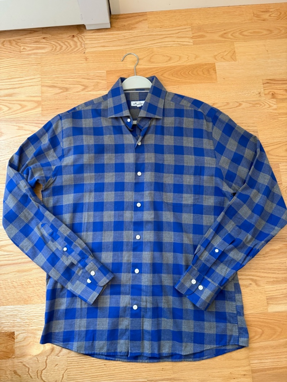 Peter Millar Button Down Shirt Men’s Medium Blue Gray Plaid 100% Cotton Classic